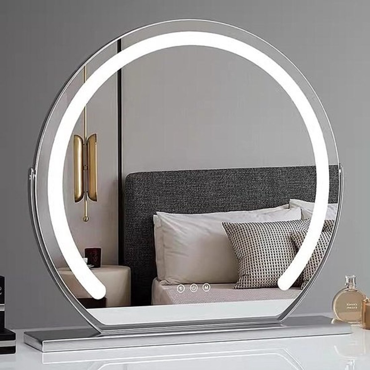 Verlichte Make-up Spiegel - Kaptafel Spiegel Hollywood Spiegel - Make-up Aanbrengen - 360 Graden Draaibaar - 38x42x10cm - Zilver