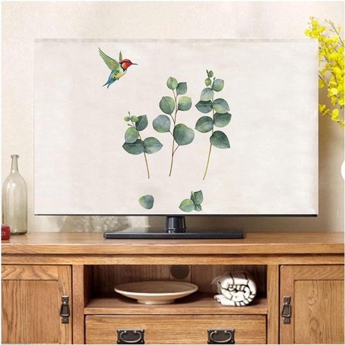 TV Hoes - Scherm Protector - Stofvrij Houden - Universele Pasvorm - 19-65 Inch - Groene Bladeren