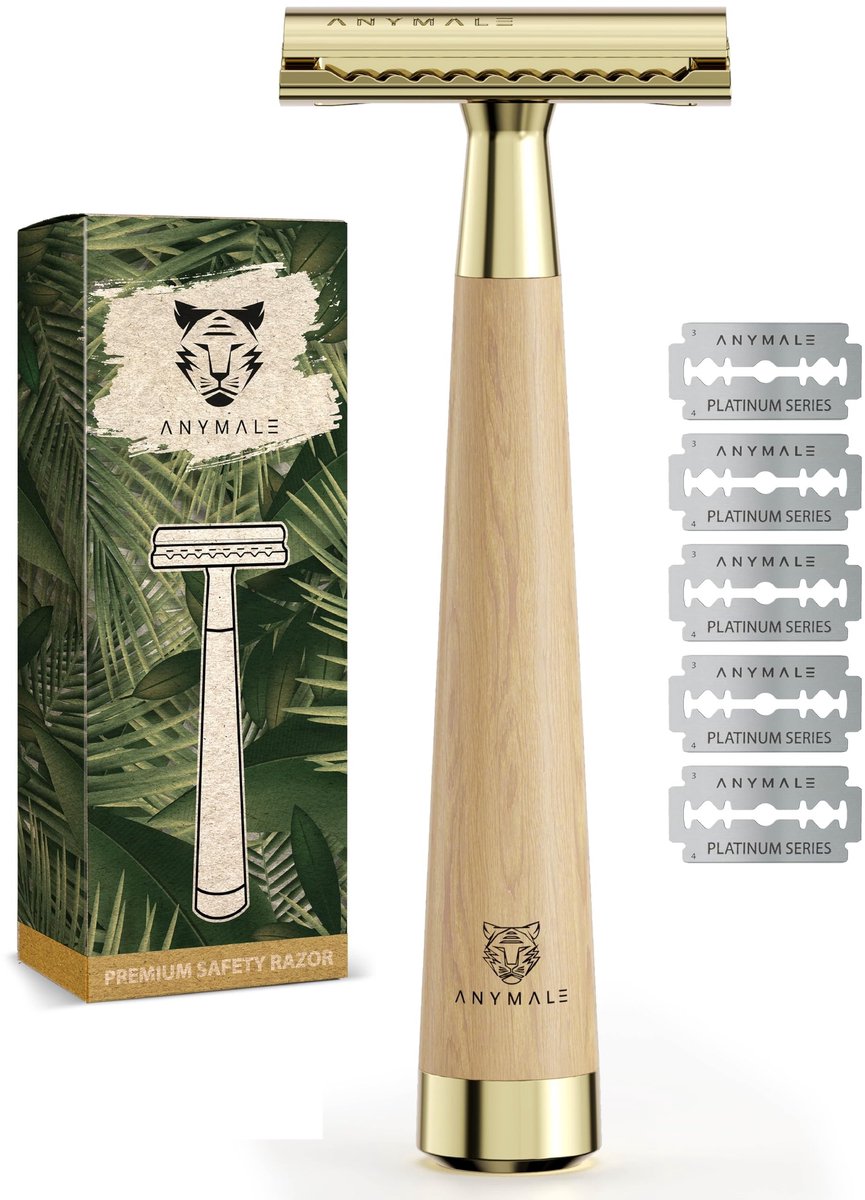 Safety Razor met Maple Houten Handvat - Inclusief 5 Scheermesjes