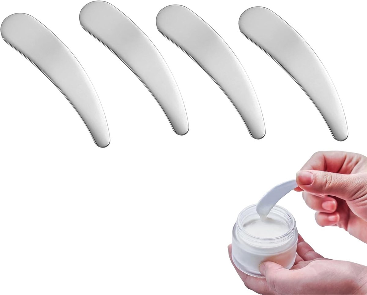 Set van 4 metalen cosmetische spatels voor make-up, ideaal voor crèmes, maskers en lotions