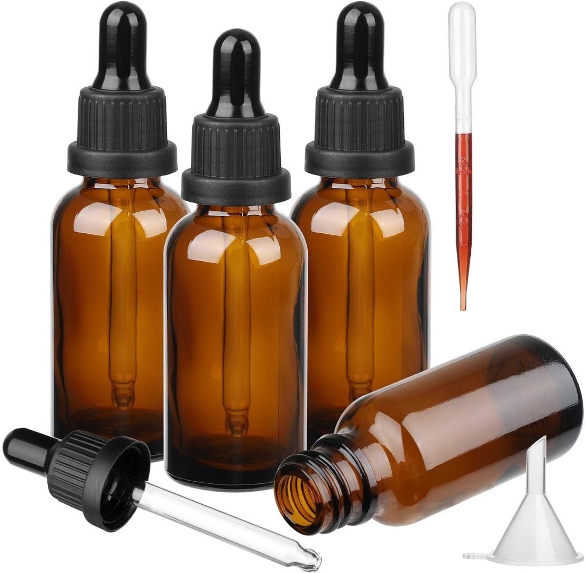 Amber Glazen Fles met Pipet - 4 x 50 ml - Herbruikbaar