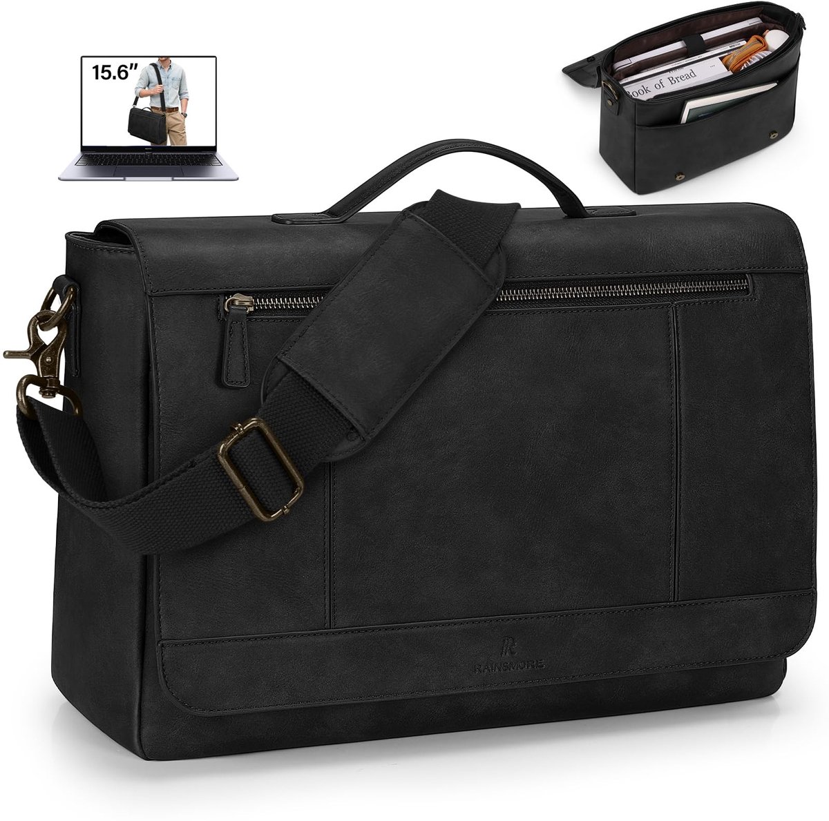 Echt leren laptoptas voor mannen - 15.6 inch zwart