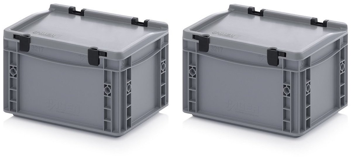 Euro Containers Set van 2 - Met scharnierdeksel - 30 x 20 x 18.5 cm