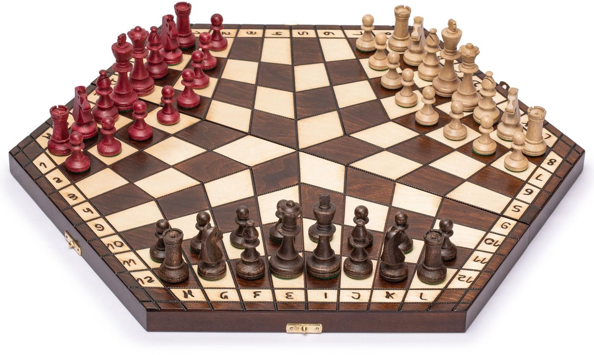 Houten Schaakspel voor 3 Spelers - 54 cm