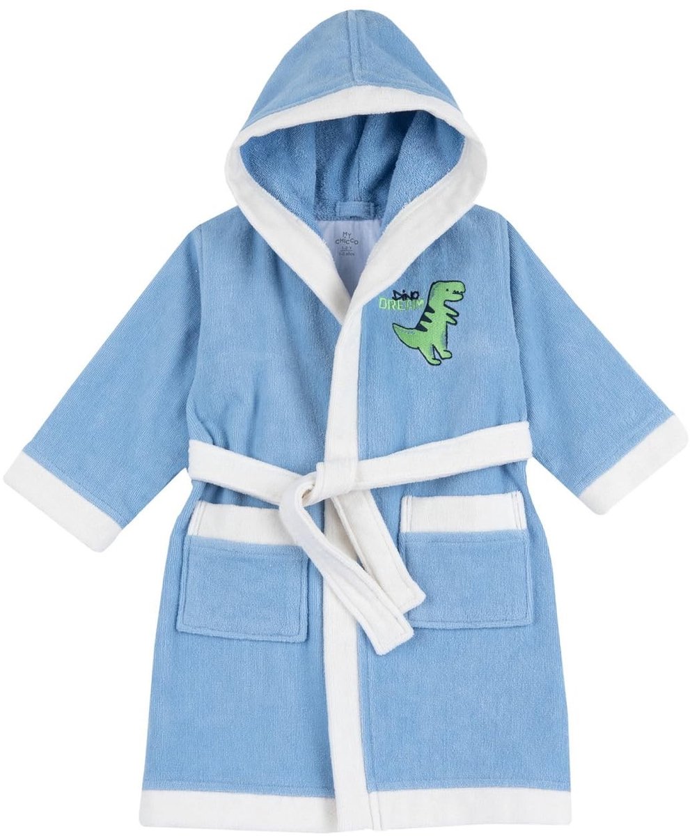 Kinderbadjas - Zacht katoen - Turquoise met dinosaurusthema