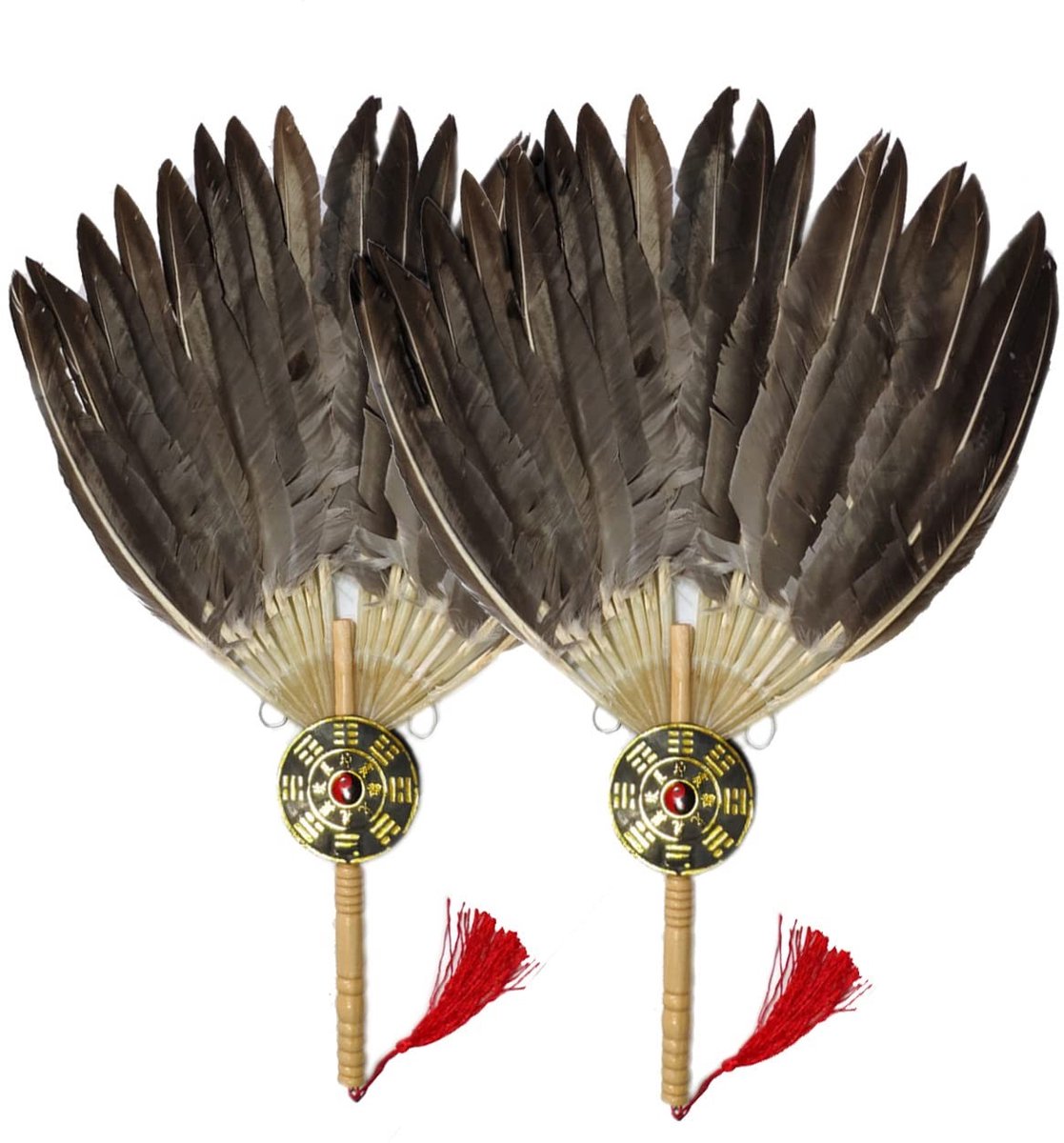2 Stuks Retro Chinese Handgemaakte Veer Fan - Traditionele Kongming Fan