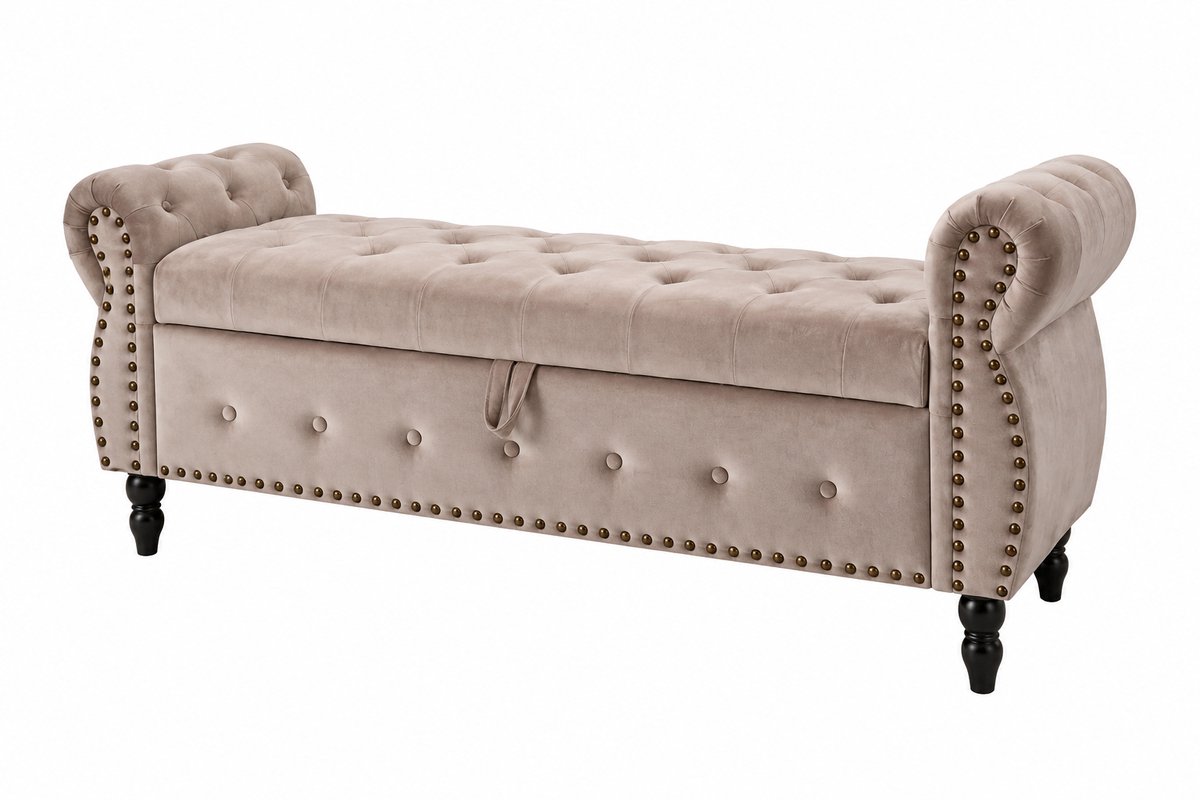 AALVERO - Opbergbank - Bedbank - Slaapkamer bank - Hoge armleuningen - Fluweel - Ruime opberg vakken - 151 x 49,5 x 77 cm - Bruin