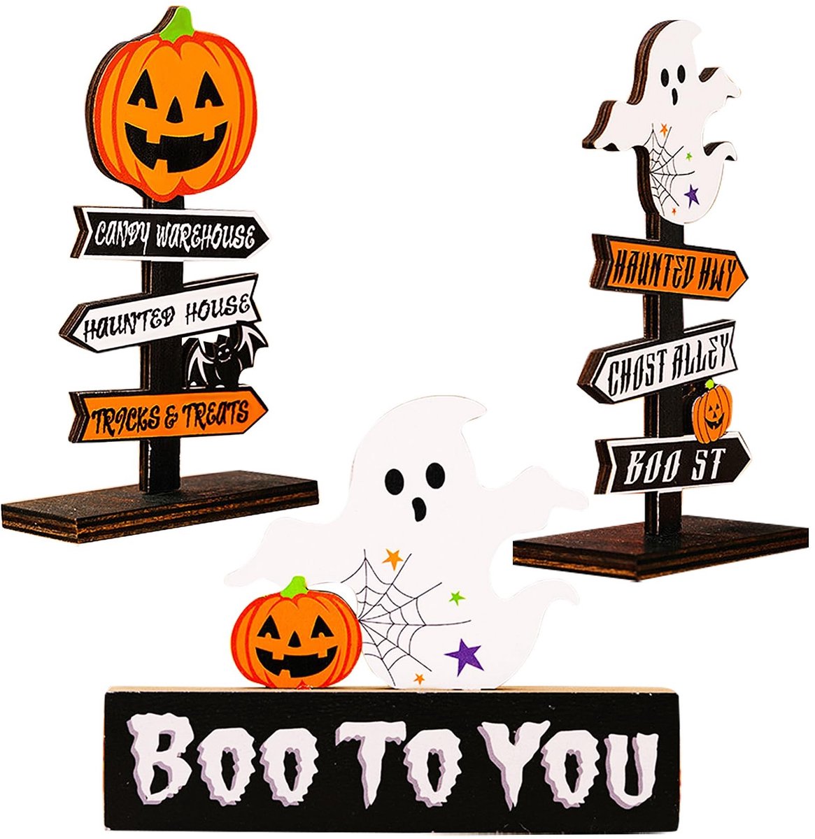 Houten tafeldecoratie voor Halloween - Set van 3 stuks