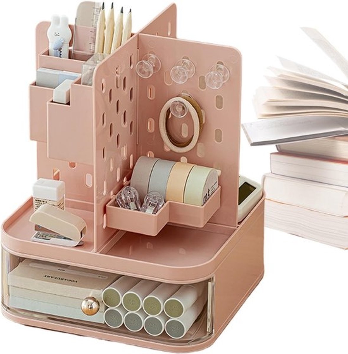 Bureau organizer - Draaibare opberger - Bureau opruimen - 360 graden draaibaar - 19 x 19 x 24 cm - Roze