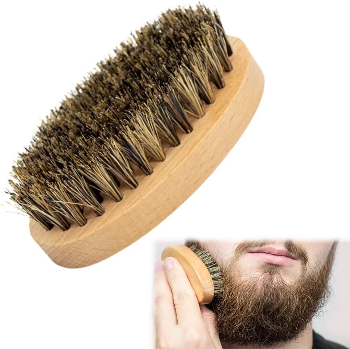Houten Baardborstel voor Mannen met 100% Everzwijnhaar, Inclusief Kam en Schaar voor Perfecte Baardverzorging