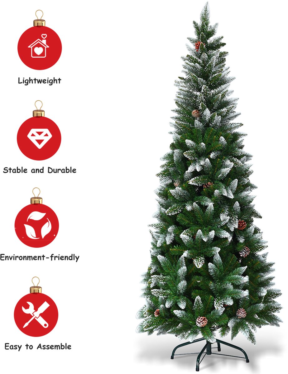 SureDeal® - Kerstbom - Besneeuwde Kerstboom - Metalen Standaard - Puntige PVC Naalden - 65x180 cm - Groen