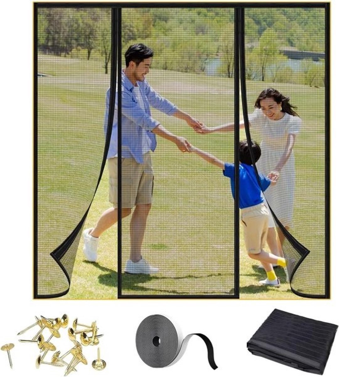 Vliegengordijn - Hordeur Hor - Insecten Buiten Houden - Automatisch Sluitend - 140x225cm - Zwart