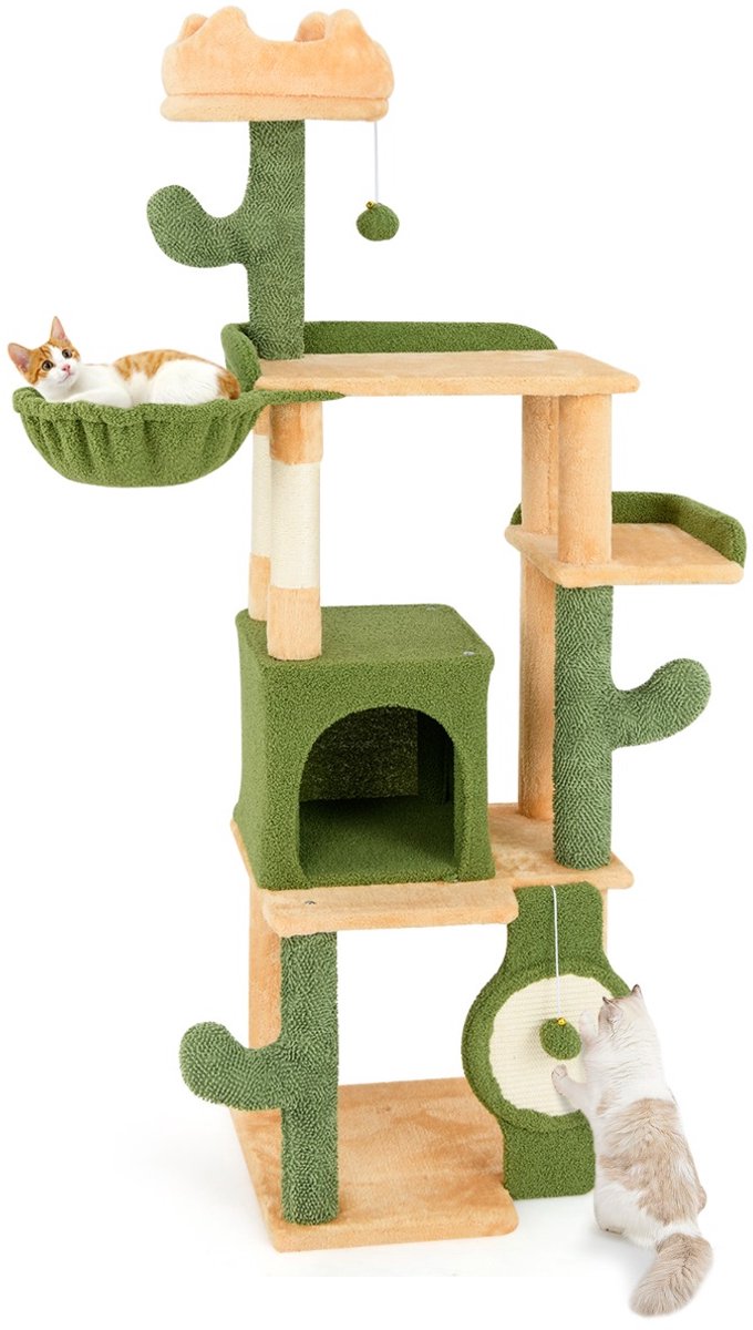 SureDeal® - Krabpaal - Cactus Kattenboom - Kattenmand Platforms Sisalpalen - Speelgoed Kattenkrabpaal Groen - Oranje - 49x41 cm - Groen + Oranje