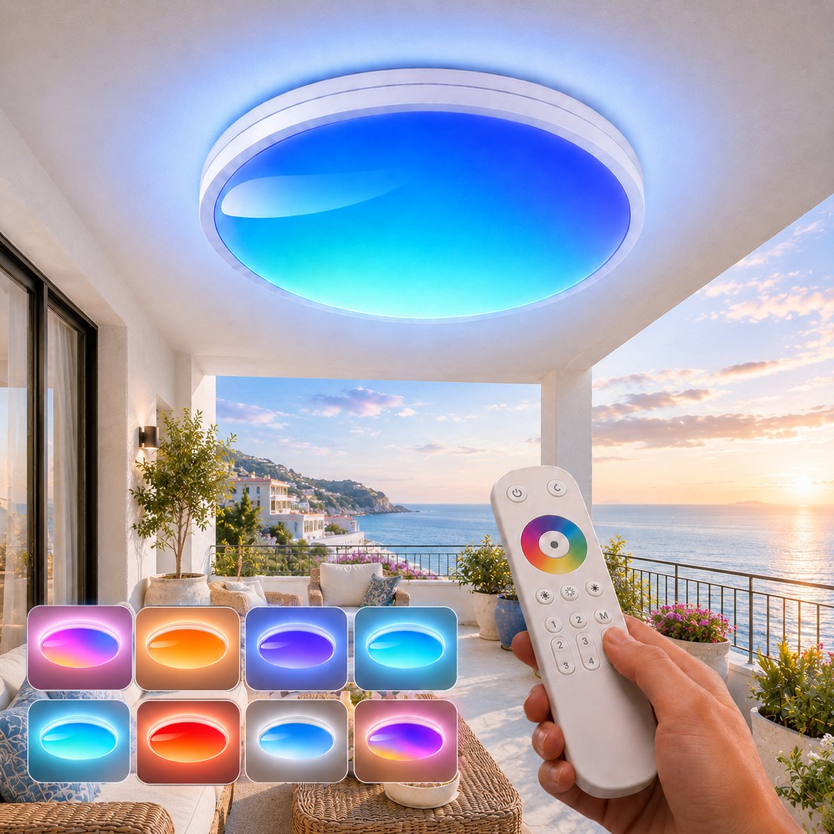 Lapamax RGB LED Plafondlamp 48W Ø37 cm - Dimbare Plafonnière 4800 lm met Afstandsbediening -Daglichtlamp met Hemellichteffecten - Geheugenfunctie voor Woonkamer, Slaapkamer en Gaming Room