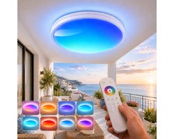 Lapamax RGB LED Plafondlamp 48W Ø37 cm - Dimbare Plafonnière 4800 lm met Afstandsbediening -Daglichtlamp met Hemellichteffecten - Geheugenfunctie voor Woonkamer, Slaapkamer en Gaming Room