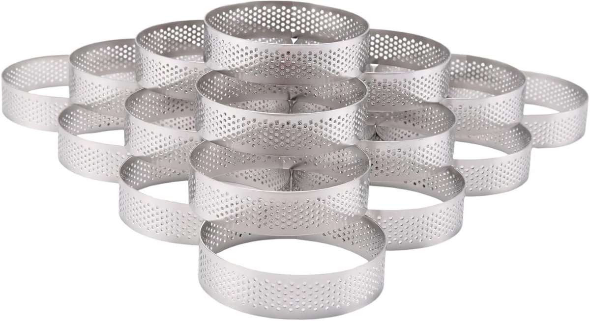 Ronde bakringen met gaten voor taarten, quiches en mousse - 8 cm, ideaal voor de keuken en bakken