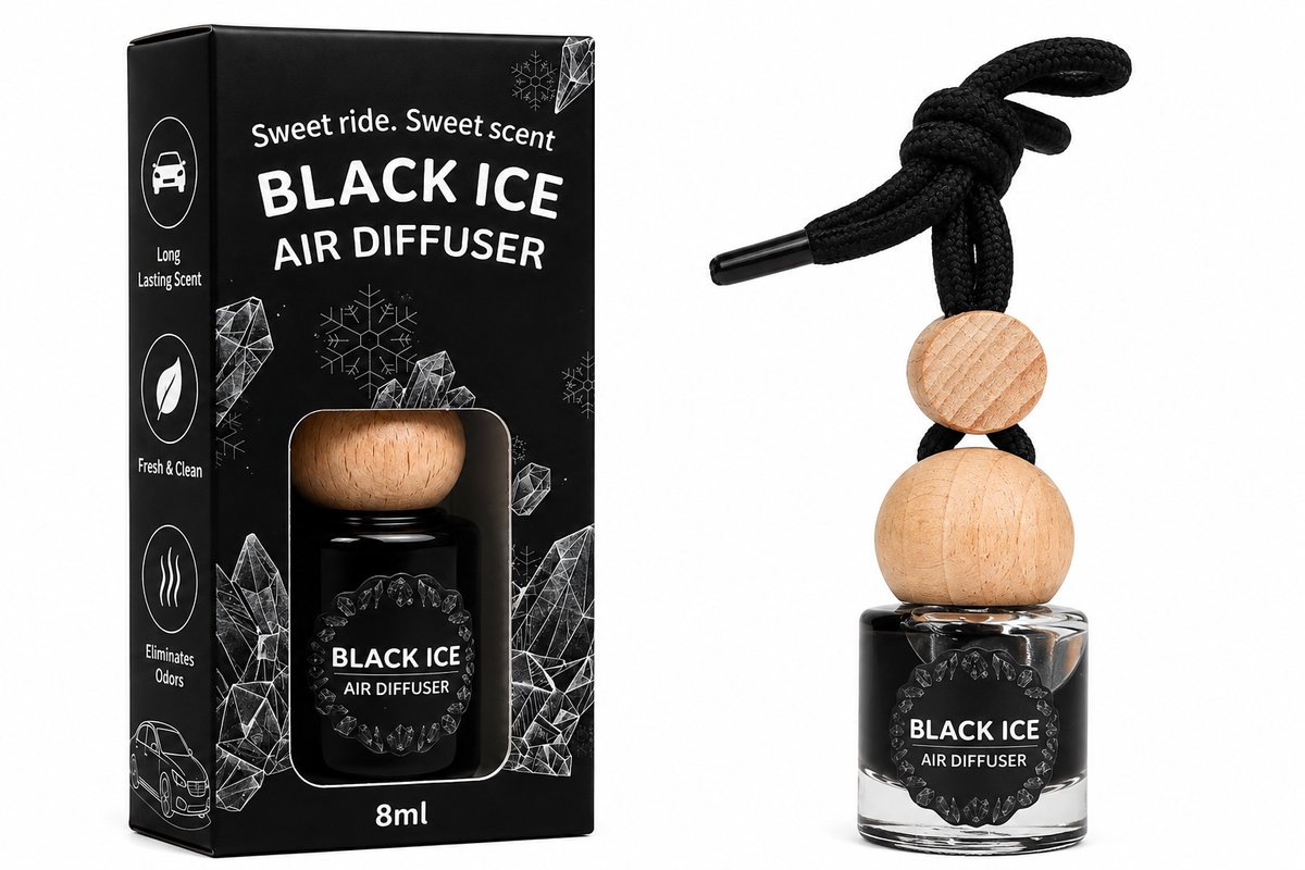 Auto Parfum Black Ice 8 ml – Autoparfum met Houten Dop – Hangende Luchtverfrisser Auto – Luxe Autogeur