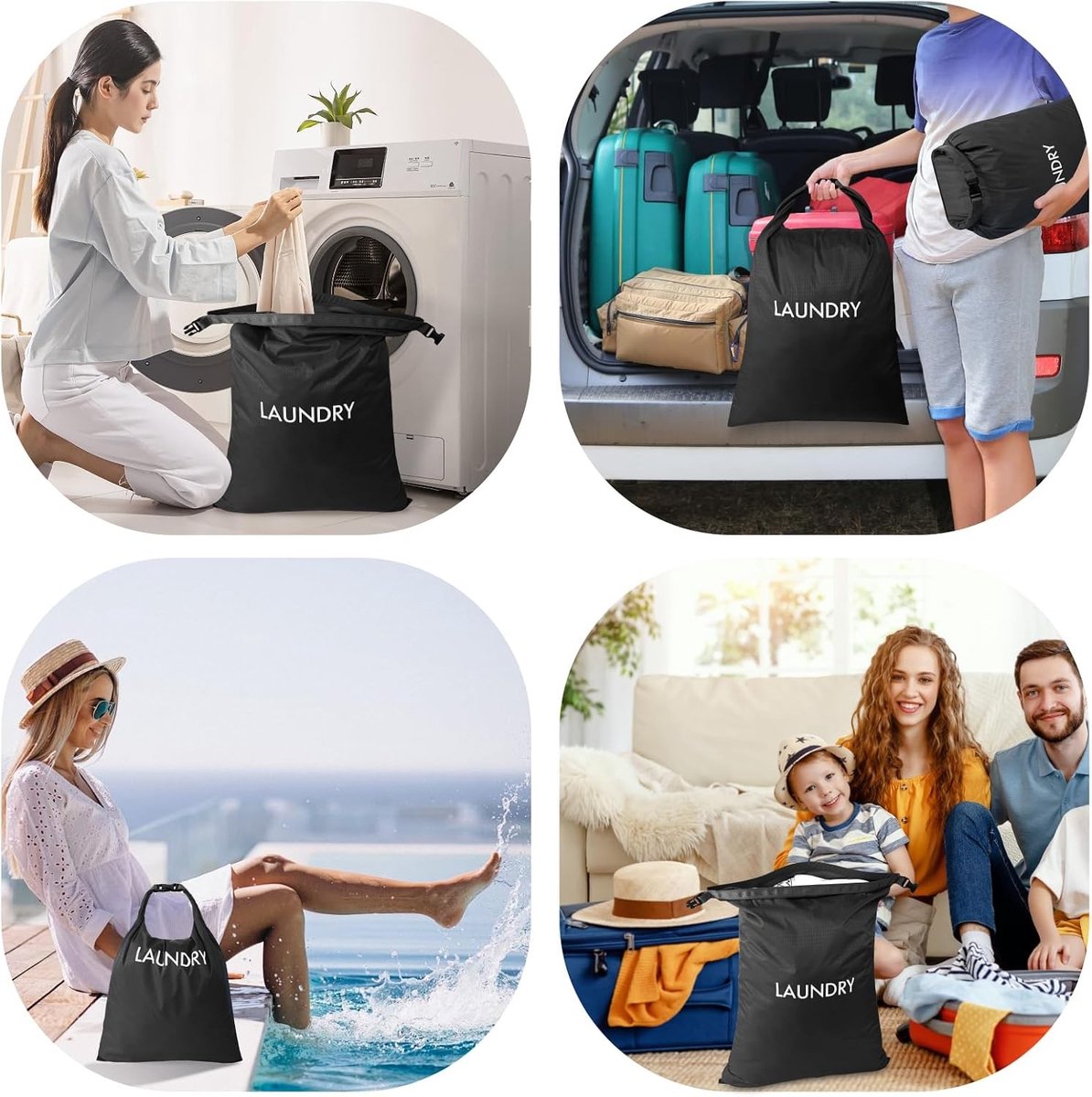 Reiswaszakken Set van 2, Nylon Waszakken voor Kleding, Roll-Top Waterdichte Tas voor Zwemkleding, Yoga en Sportkleding, Organizer voor Vuile Kleren