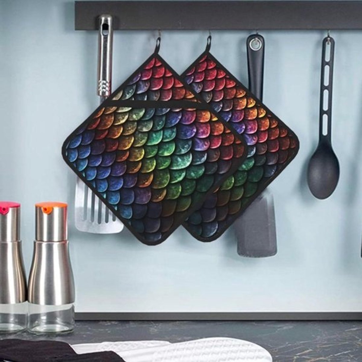 Pannenlappen met Zak - Onderzetter Ovenwanten - Veilig Koken - Hittebestendig Polyester - 20 x 20 cm - Zwart