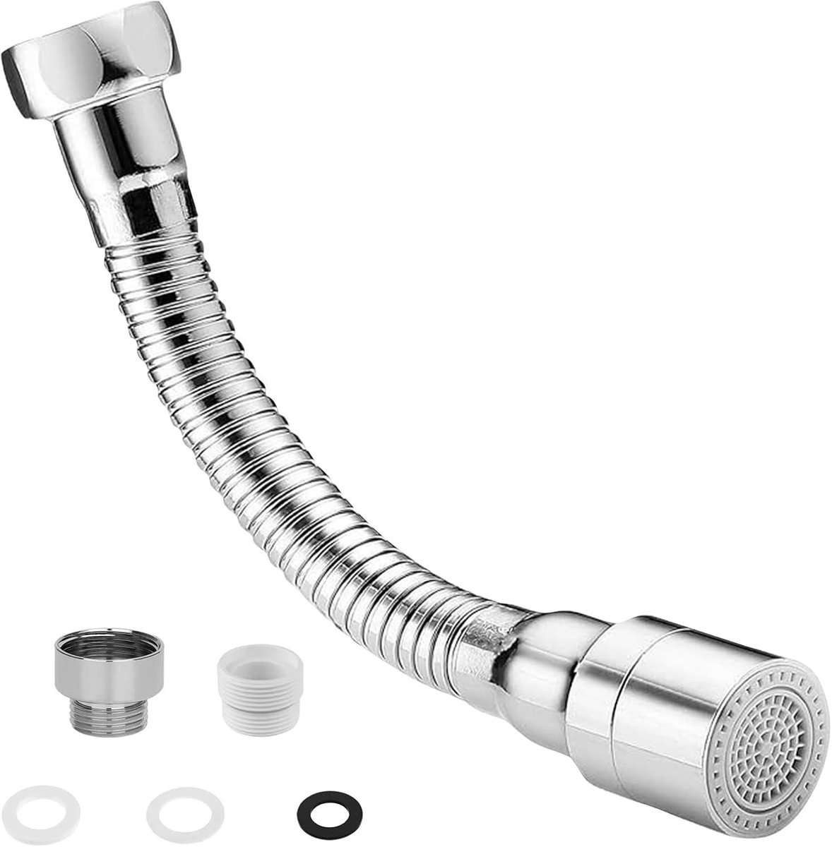 Kraanverlenging 16 cm met 360° draaifunctie voor keuken en badkamer, flexibele straalregelaar, roestvrij staal en 22 mm aansluiting