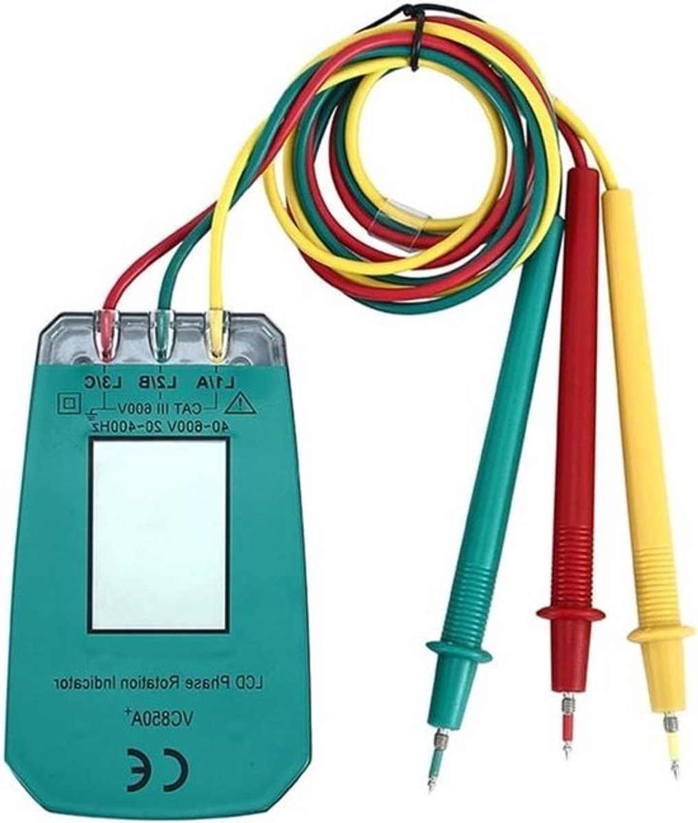 Digitale Fase Tester - Fasevolgorde Meter - Elektrische Inspectie - LED Indicatie - 80x29x23 mm - Groen