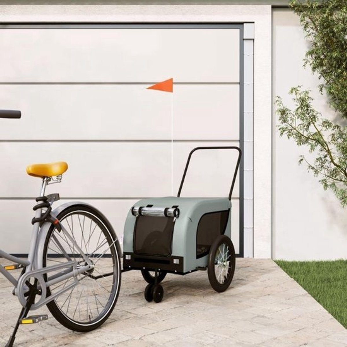 Fietskar Huisdieren - Hondenkar Aanhanger - Comfortabel Vervoer - Waterdicht Dak - 125 cm Lengte - Grijs Zwart
