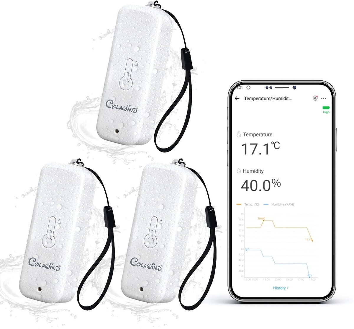 Temperatuur- en Vochtigheidssensoren - Set van 3, IP65 Geschikt voor Binnen en Buiten, Slimme Thuisautomatisering