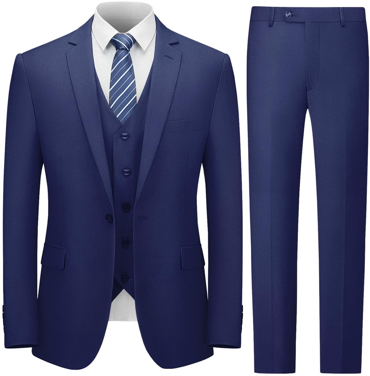 Herenpak slim fit, 3-delig met colbert, broek en stropdas - Navy blauw, maat L