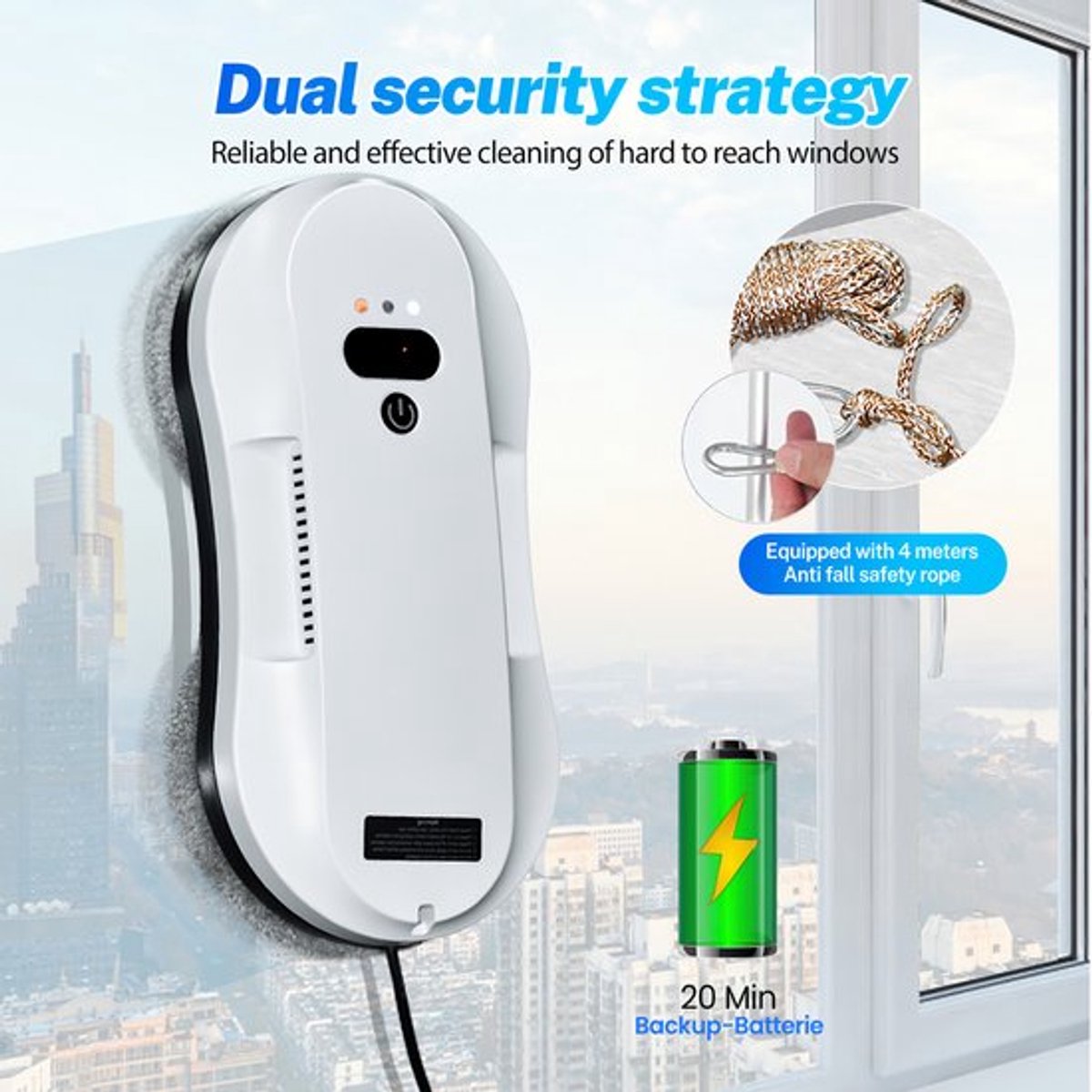 Raamreinigingsrobot 2800 Pa - Automatische Padnavigatie - 50 ml Watertank - Ultraslank 6,2 cm - Met Afstandsbediening