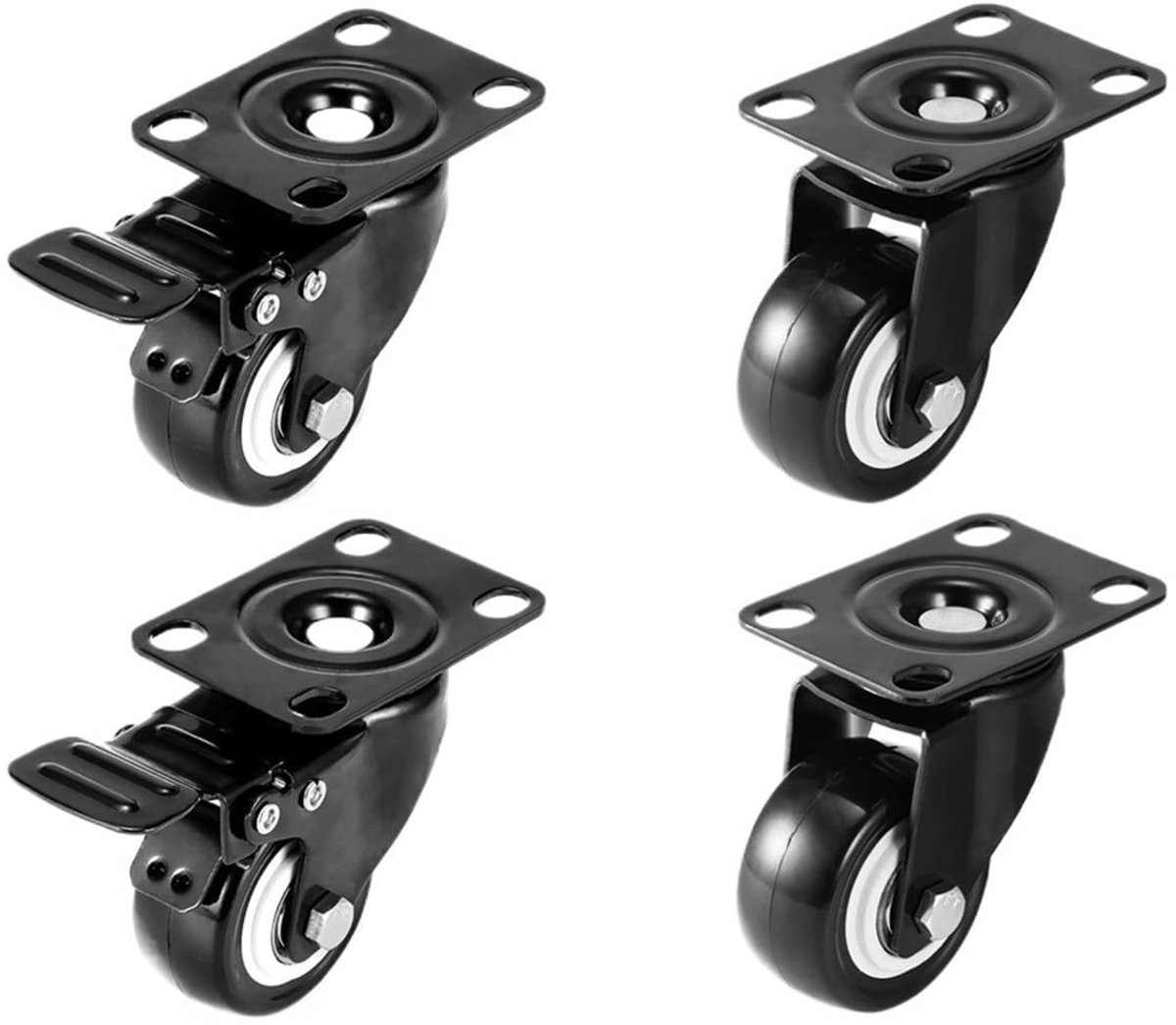 Set van 4 Meubelwielen - 2 inch Zwenkwielen met Rem