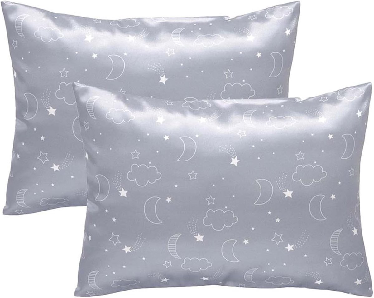 2 Pack Kussenhoezen voor Peuters van Zijden Satijn 49 x 36cm - Zachte Reiskussenhoezen voor Kinderen, Geschikt voor Babybedden en Koppelkussens, Machinewasbaar