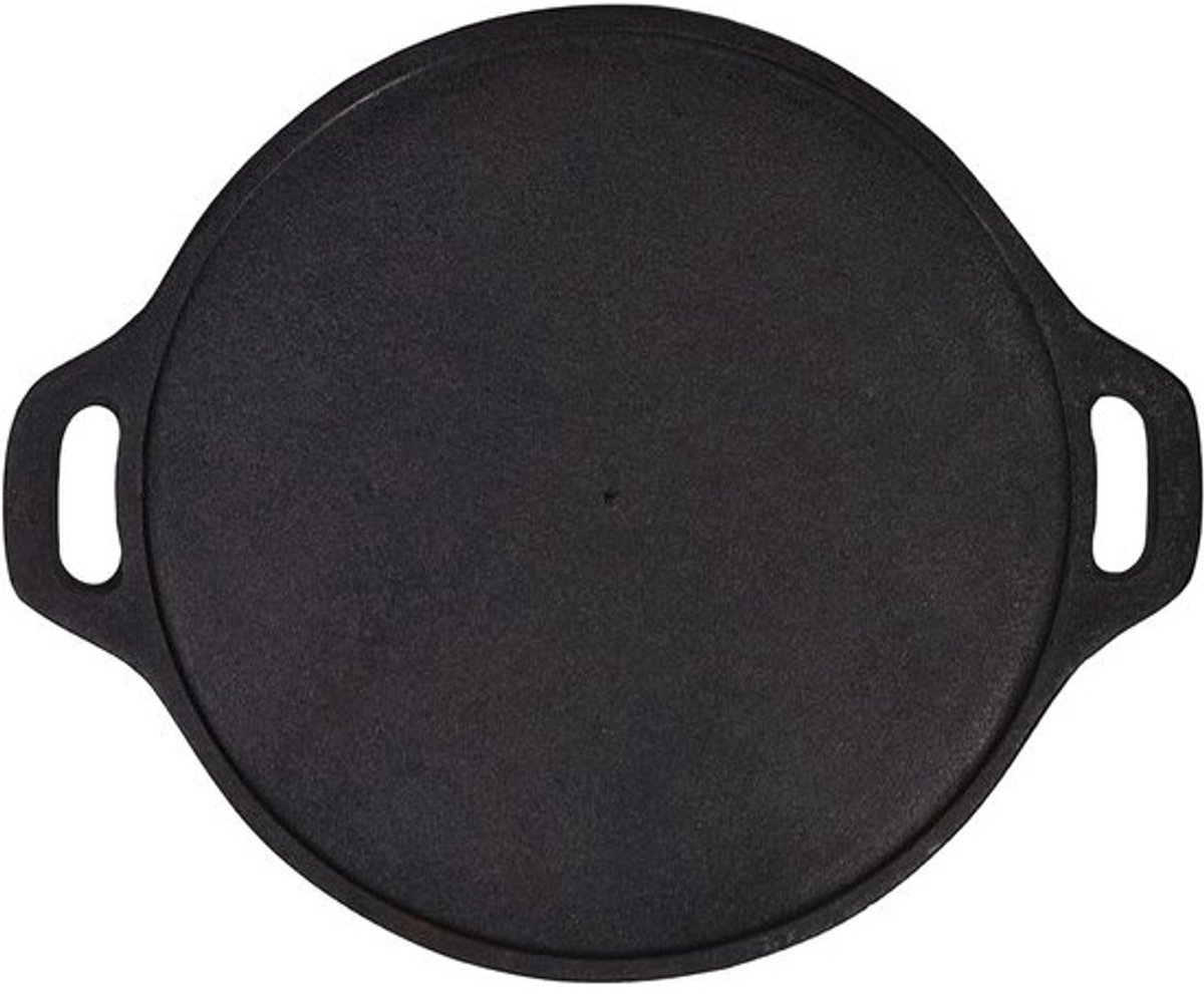 Gietijzeren Koekenpan - Dosa Tawa Pan - Pannenkoeken Bakken - Vooraf Gekruid - 14 Inch - Zwart