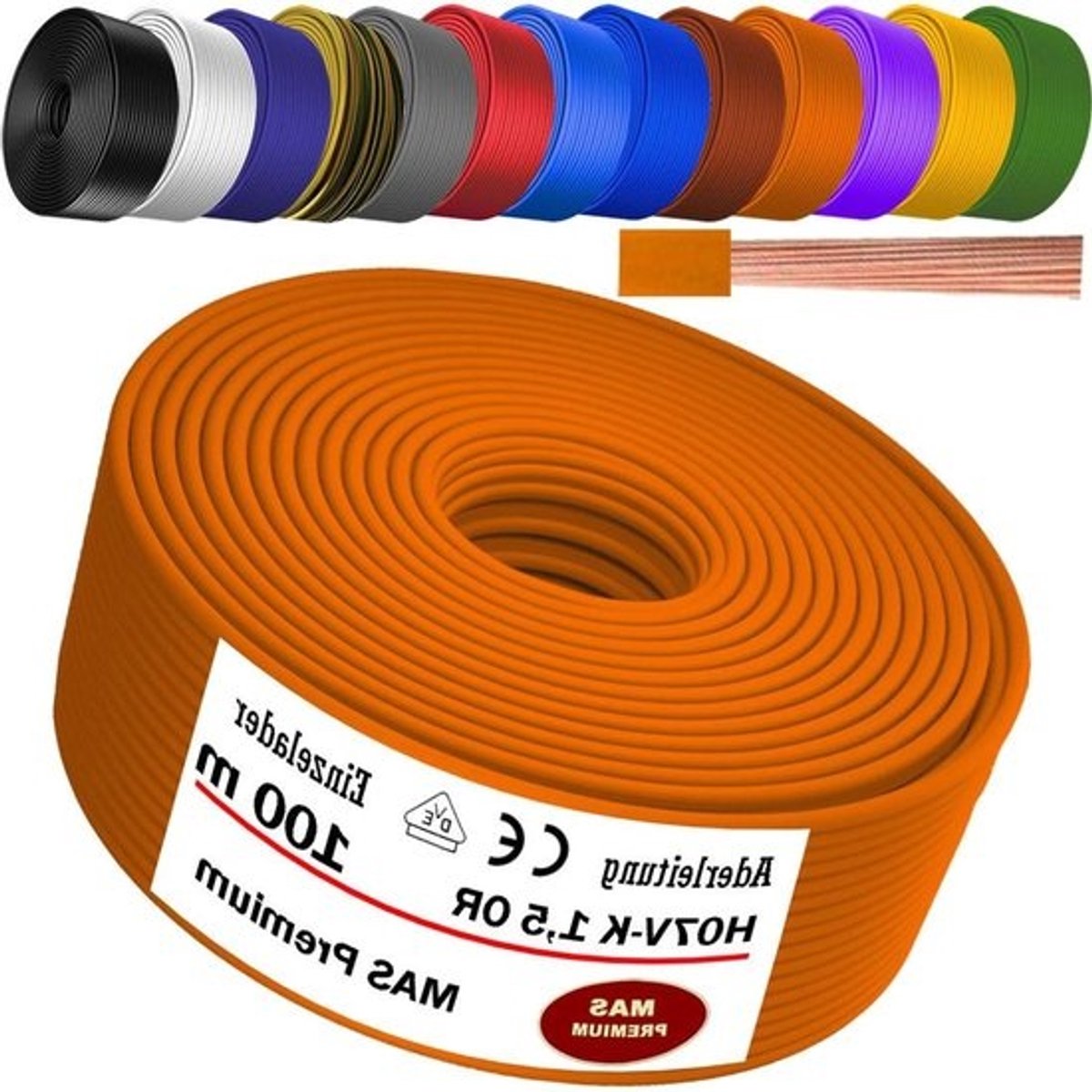 Aderkabel - Enkele lader - Elektrische installatie - Meerdradig flexibel - 15 mm² - Oranje