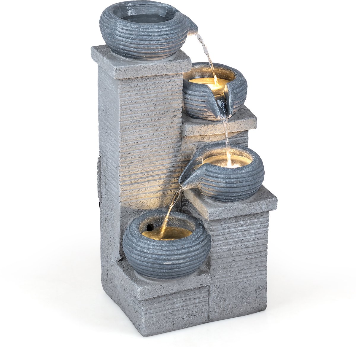 SureDeal® - Tuindecoratie - Tuinfontein - LED verlichting Binnenfontein - Glasvezel Fontein - Pomp Waterval Waterspel - 28x22x58 cm - Grijs