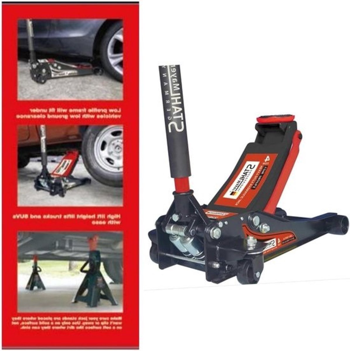 Hydraulische Garagekrik - Auto Krik Wagenkrik - Voertuigen Hefen - Extra Platte Constructie - 4 Ton 505 mm - Rood