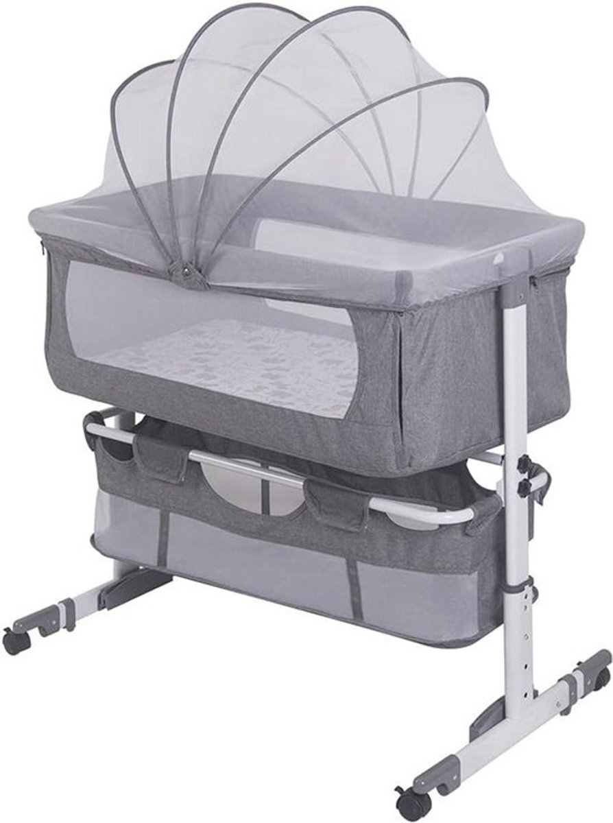 Baby wieg - Co-sleeper ledikant - Veilig slapen - Verstelbare hoogte - 92x57x70-87 cm - Grijs