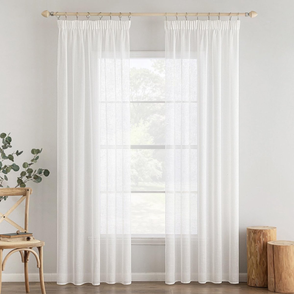 Gordijnset - 2 stuks - 140 x 225 cm - Wit - Polyester