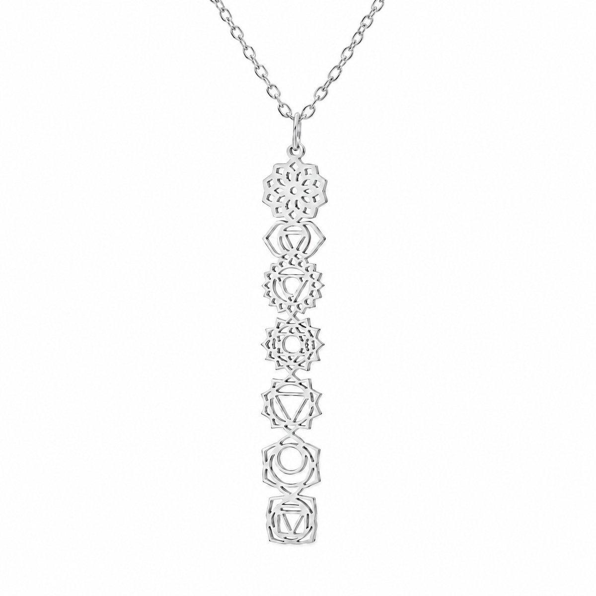 LGT JWLS - Dames ketting - Zilverkleurig edelstaal - 7 chakra symbolen