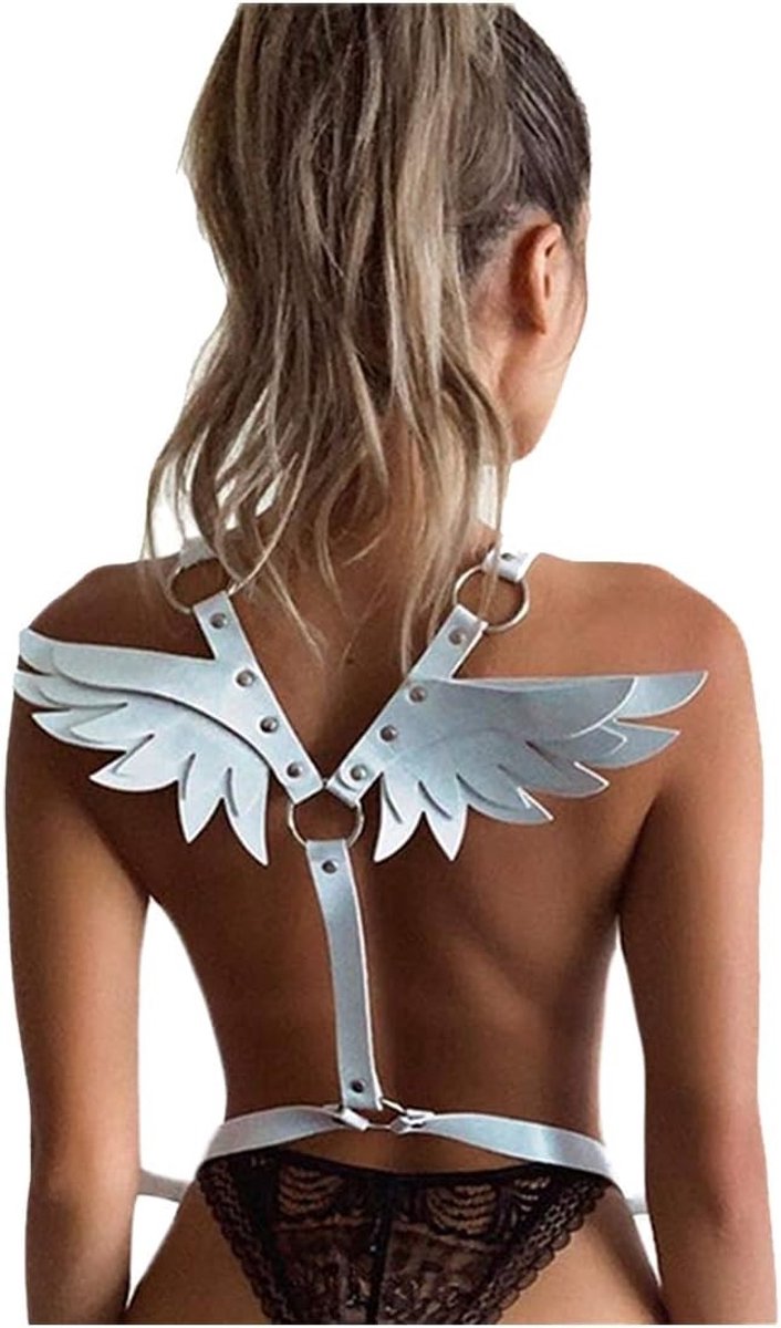 Dames Punk Leren Harness Verstelbare Lingerie Riem met Gespen en Engelenvleugels voor Halloween en Feestjes