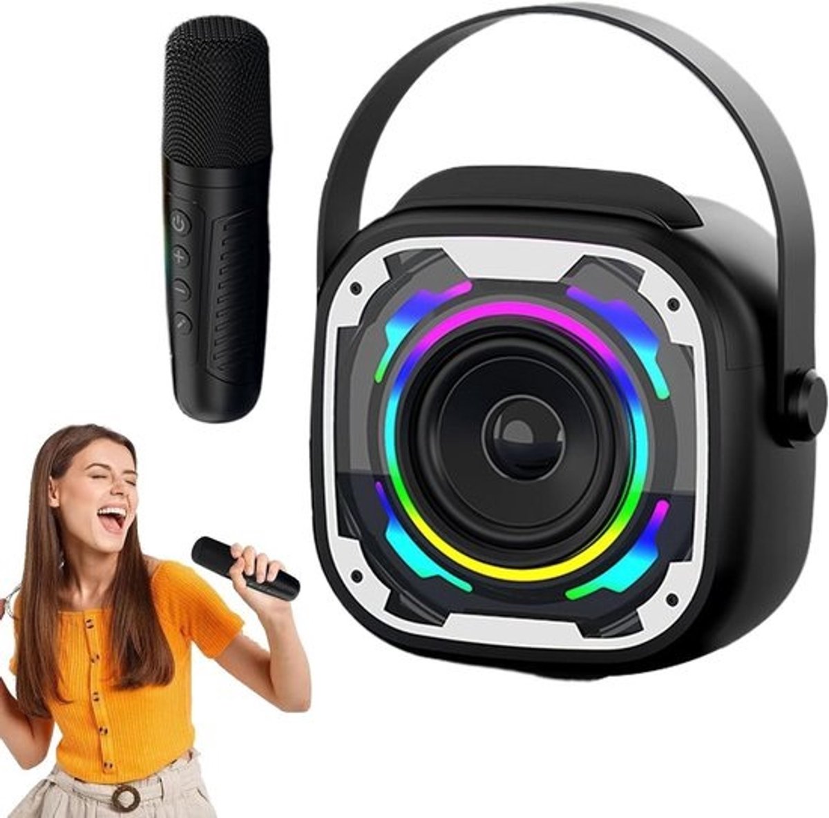 Karaoke Set - Microfoon Luidspreker - Muziek Afspelen - Draagbare PA - 14.5 cm - Zwart