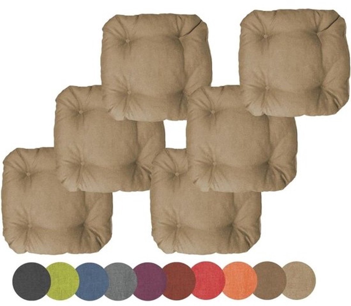 Stoelkussens Set - Zitkussens Met Lussen - Comfortabel Zitten - Gewatteerd Ontwerp - 6x 40x40 cm - Cappuccino