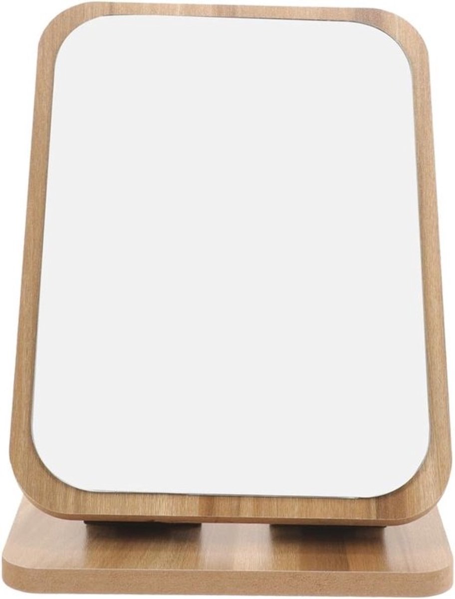 Draaibaar Make-up Spiegeltje - Tafelspiegel Decoratief - Dagelijkse Verzorging - Compact Houten Design - 18x13 cm - Beige