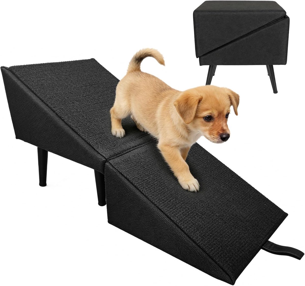 Multifunctionele Hondentrap voor Kleine Honden, Opvouwbare en Antislip Hondenladder met Zuignappen, Ideaal voor Honden en Katten, Zwart en Praktisch Design