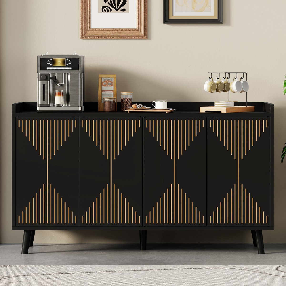 Clruro Dressoir - 140 x 40 x 84 cm - 4 Deuren - Verstelbare Planken - MDF