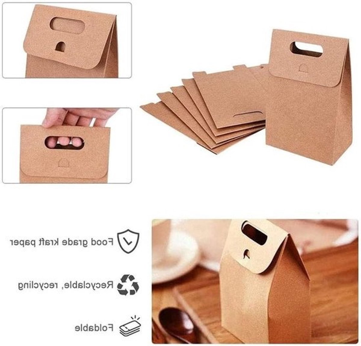 Papieren Zakjes - Kraft Zakjes Cadeau - Cadeaus Verpakken - Wedge Bodem Ontwerp - 20 Stuks - Bruin