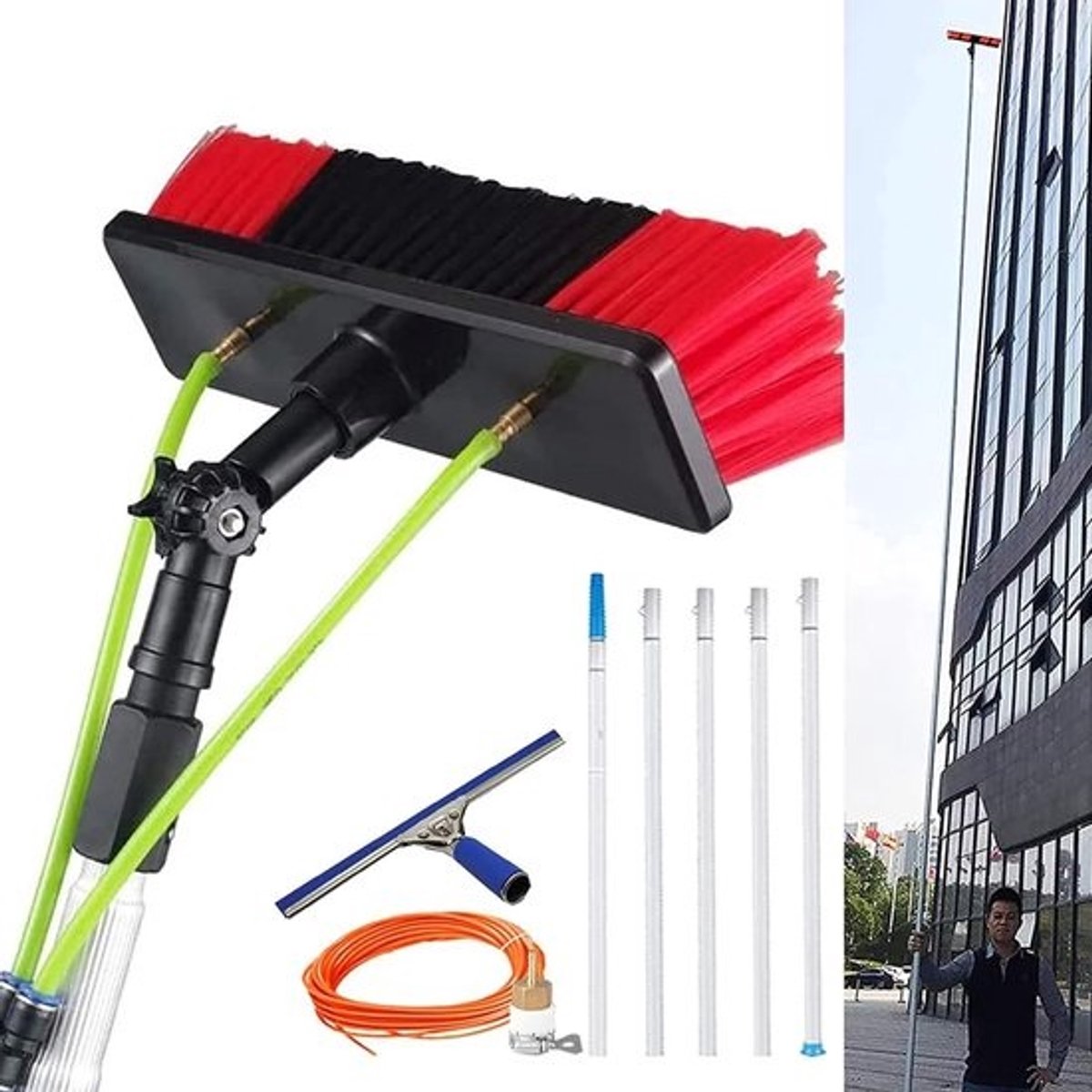 Raamreinigingsstaaf - Hoge Stang - Hoge Ramen Wassen - Uitschuifbaar Tot 12m - 5 Meter Staaf - Zilver