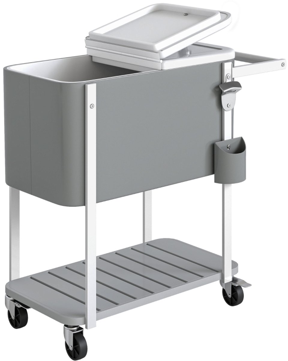 Clruro Koelwagen - 84 x 38 x 83 cm - 56 L - Flessenopener en Onderrek - Metaal - Grijs