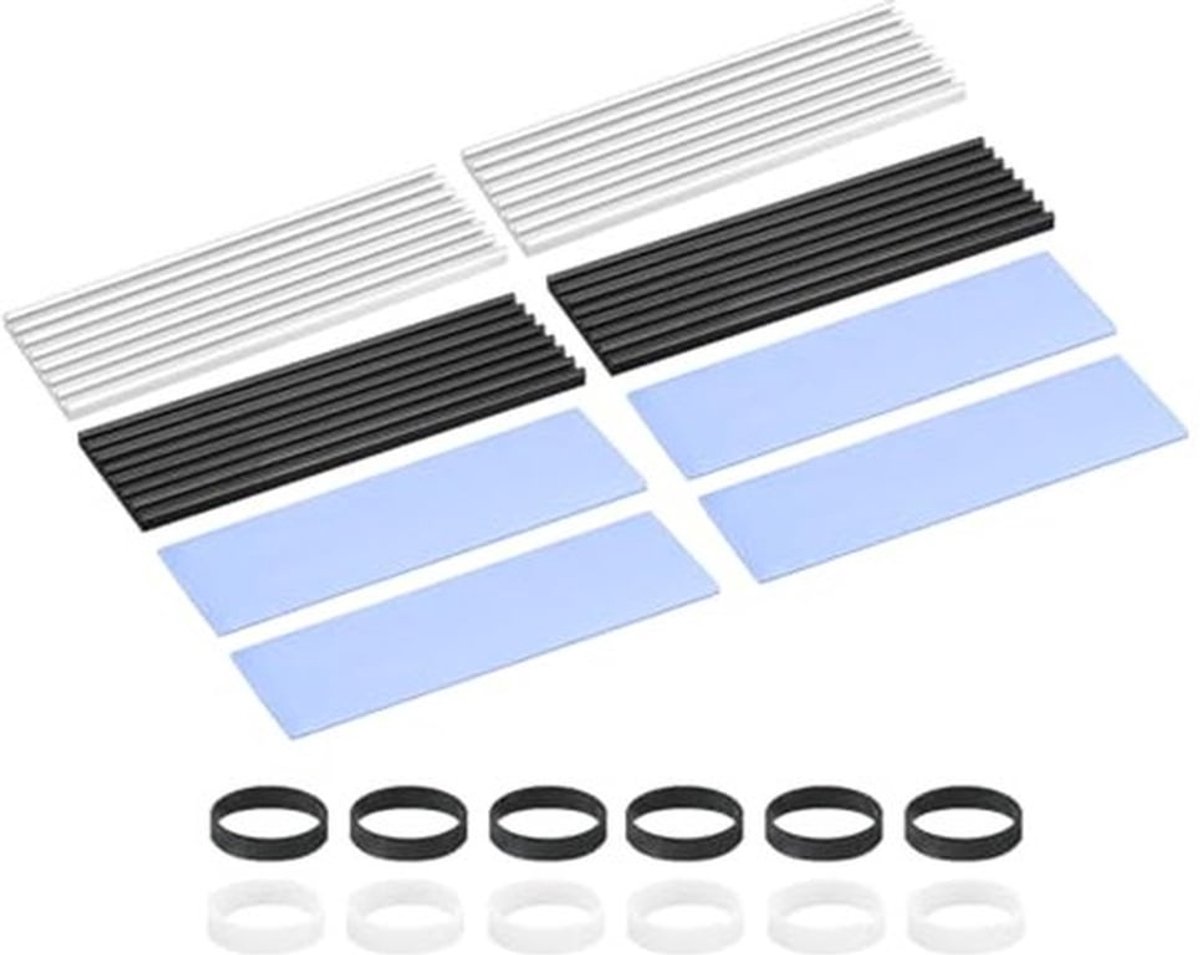 M.2 2280 Nvme SSD-koellichaam 70 x 22 x 3 mm. radiatorkoeler. aluminium koellichaam. koelribben met warmtegeleidende pads. plakband. elastische ring voor laptop. elektronica. CPU-led. zwart