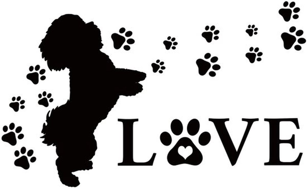 Hondenpootafdruk Wandsticker Hartvorm Wandsticker Vinyl Wanddecoratie Lettering Hondenstickers Voor Muren Hondenliefhebber Woonkamer Slaapkamer Wand Deur Decor Zwart Honden Slaapkamer Accessoires