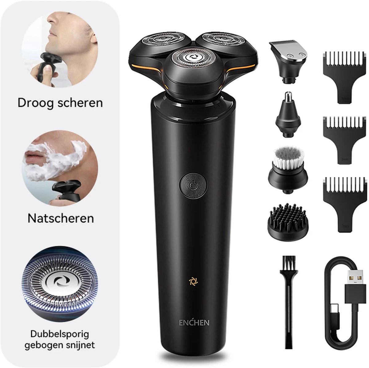 Baardtrimmer Heren – Multifunctioneel Scheerapparaat – 4 Verwisselbare Opzetstukken – Draagbaar – Zwart